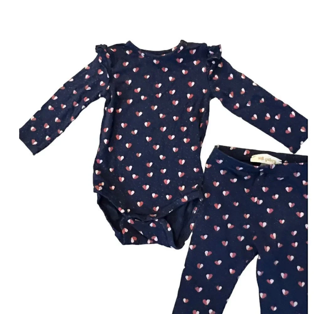 Soft Gallery Fifi Heartly Print Bodysuit &  Paula Leggings Bamboo Size 6 Months